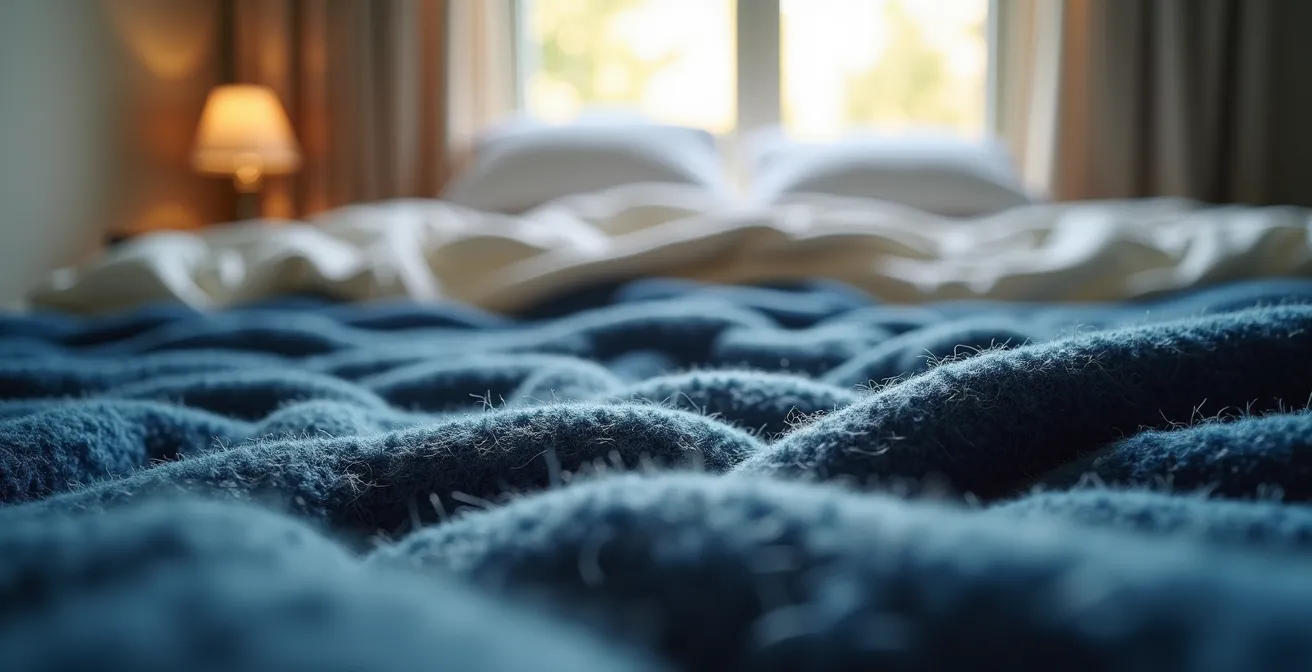 Cozy condo bedroom with layered curtains and plush area rug for sound dampening