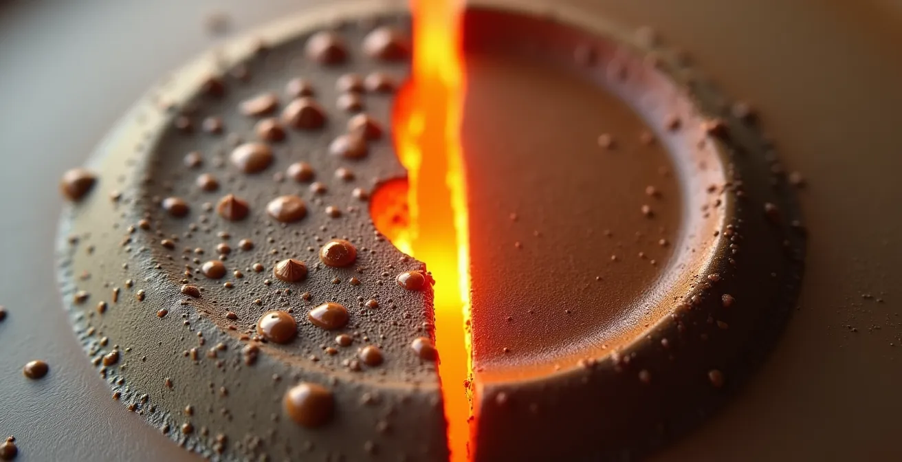 Macro shot of ceramic piece showing texture transformation from clay to glazed finish