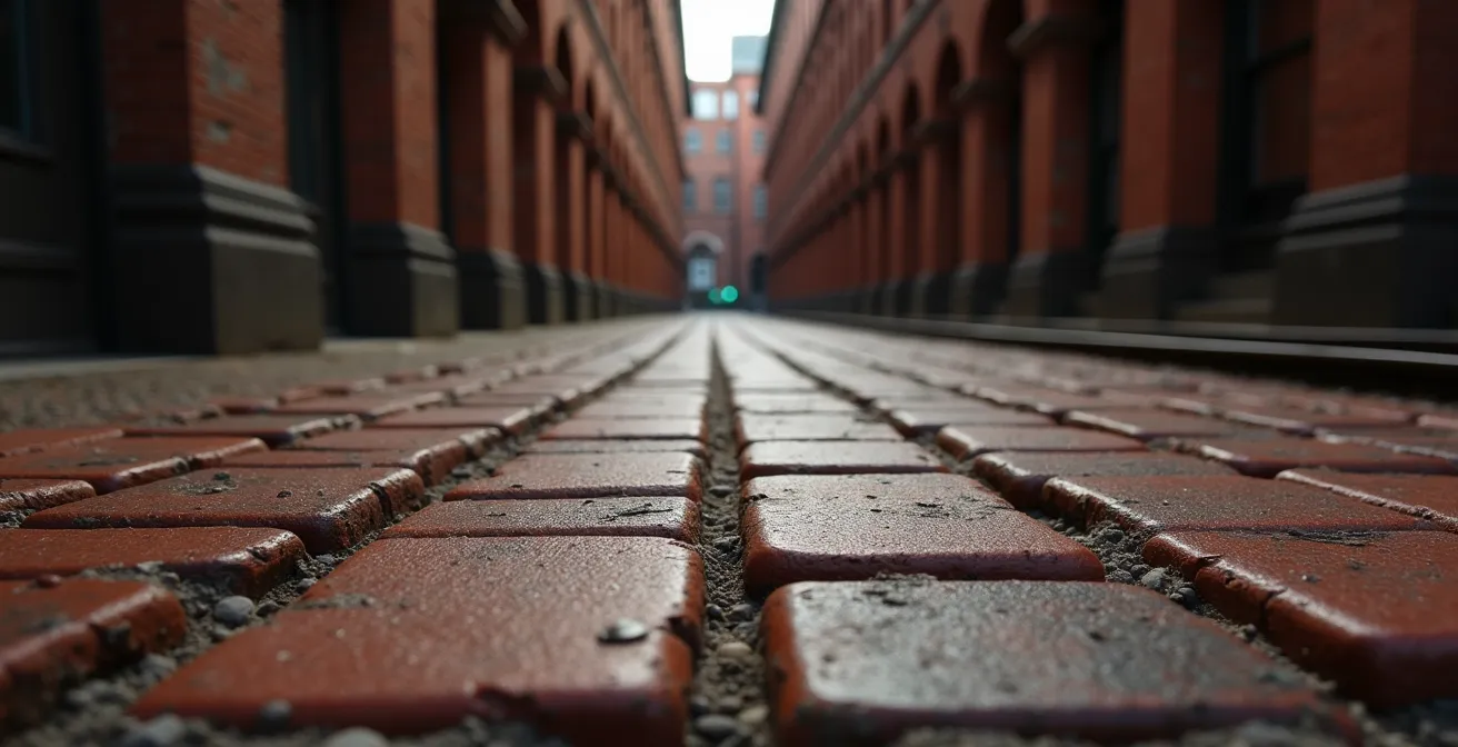 Close-up of historic Don Valley pressed brick texture with weathered patina