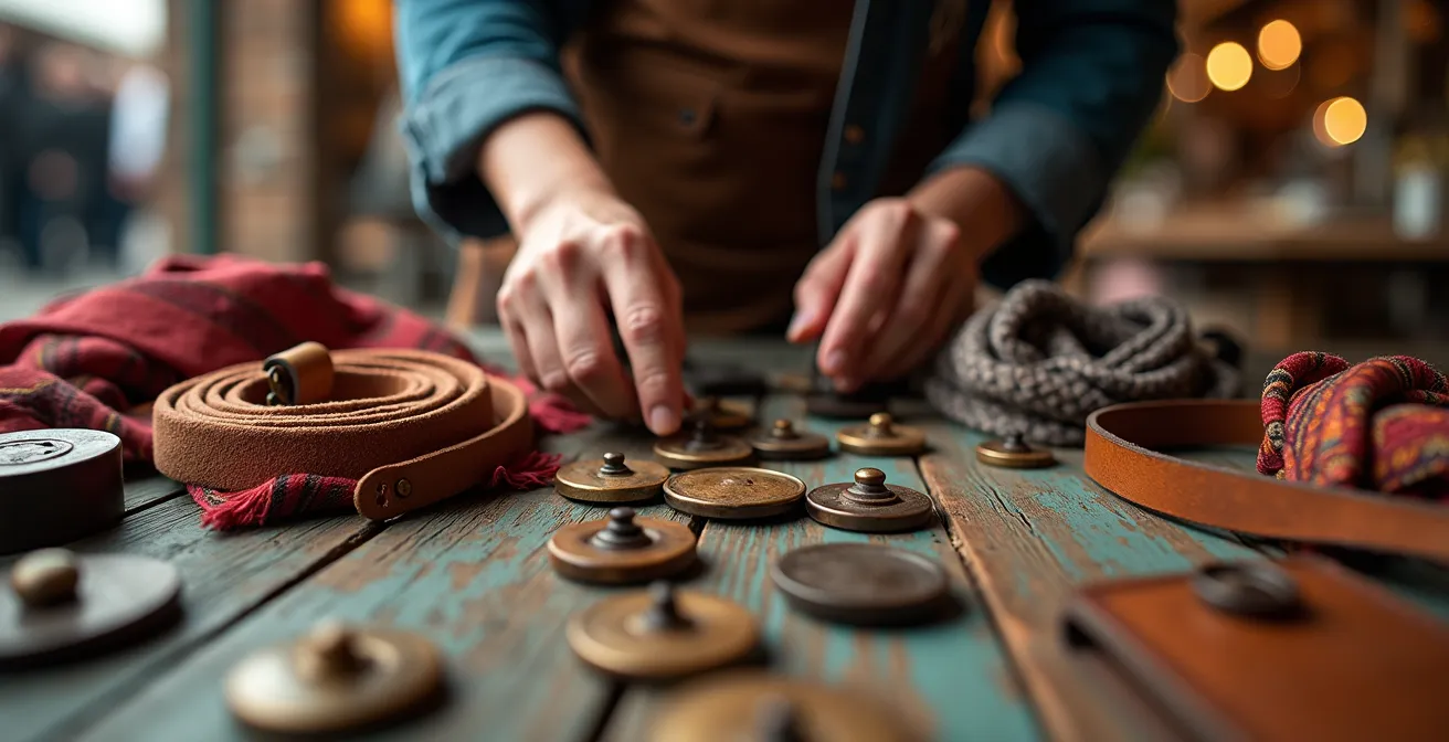 Close-up of vintage accessories and clothing details at Kensington Market Toronto