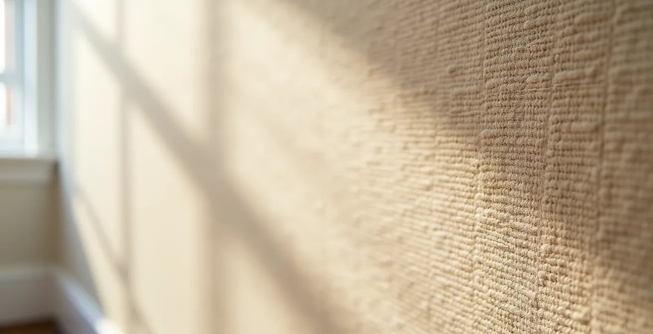 Close-up macro shot of luxury grasscloth wallpaper texture in Toronto condo