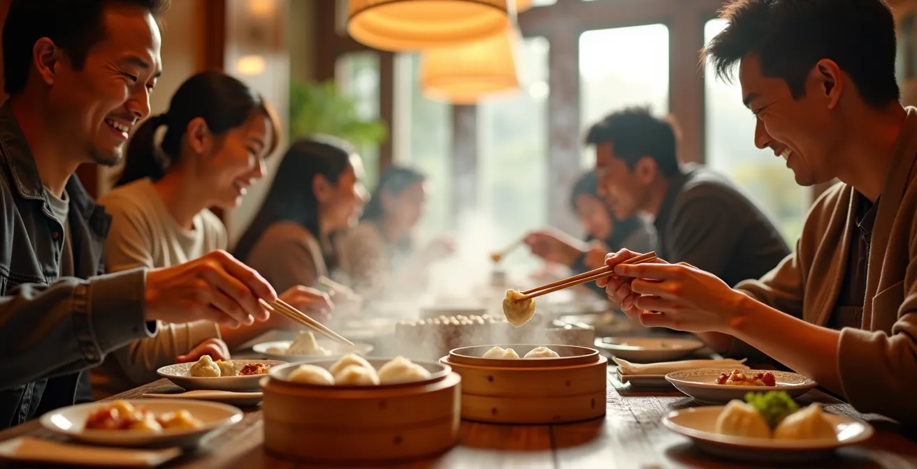 Luxurious dim sum banquet hall in Markham with opulent decor and bustling atmosphere