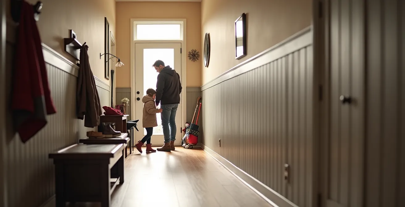 Interior hallway showing split-level wall treatment with different finishes