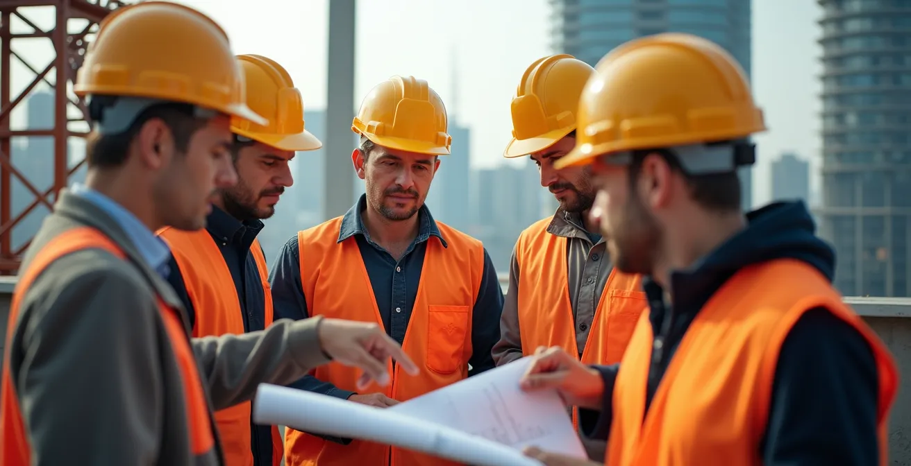Toronto construction site with tower crane and concrete forms against city skyline, representing the pre-construction industry.