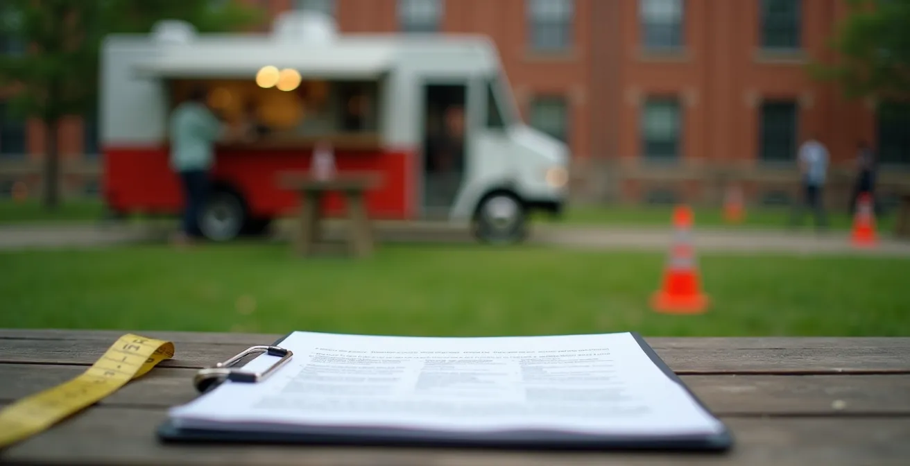 Food truck legally parked at Toronto park event with proper signage and setup