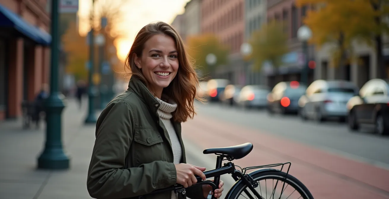Urban sidewalk showing different mobility options in Toronto