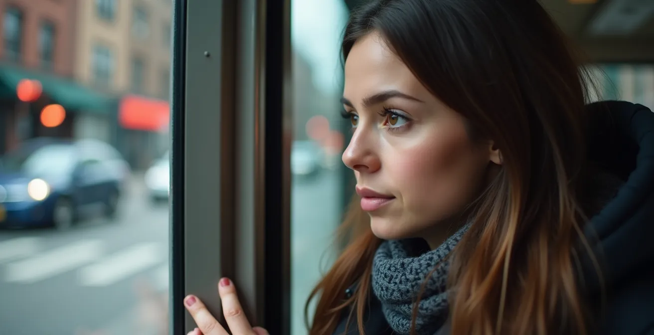 Passenger checking for traffic before exiting a TTC streetcar onto Toronto street