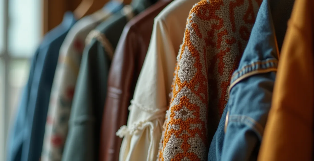 Interior of a vintage clothing store in Kensington Market with colorful racks and unique fashion pieces